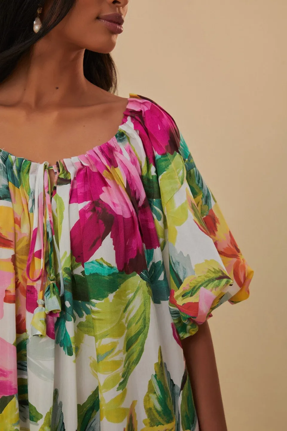 FARM Rio Robes Longues<Robe longue blanc cassé à fleurs peintes