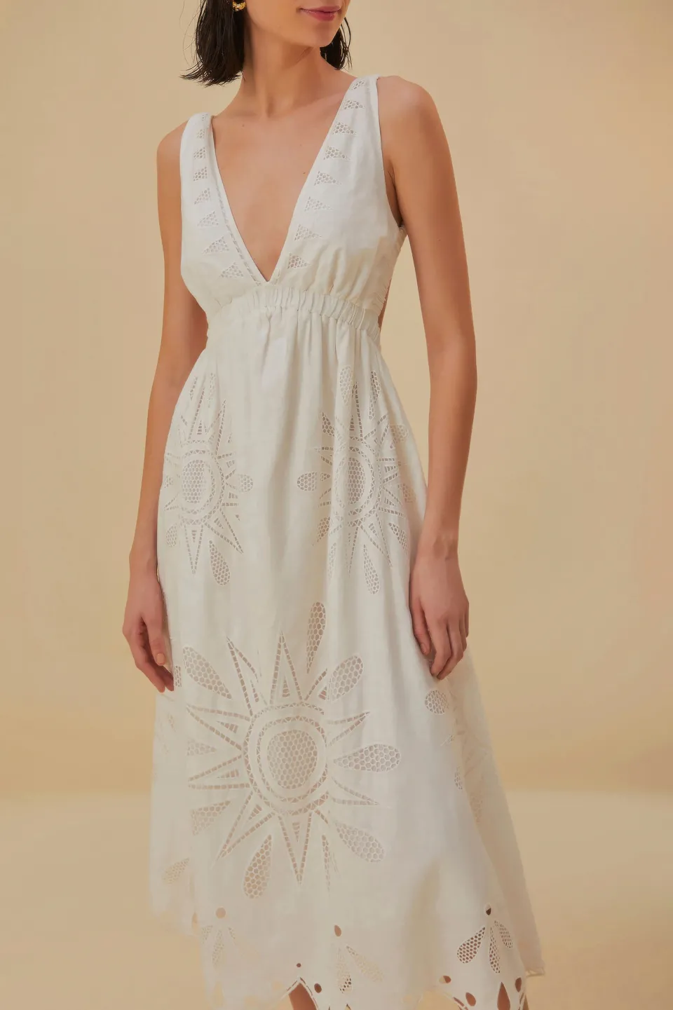 FARM Rio Robes Longues<Robe longue blanc cassé Richelieu Lenzing™ Ecovero™ Euroflax™
