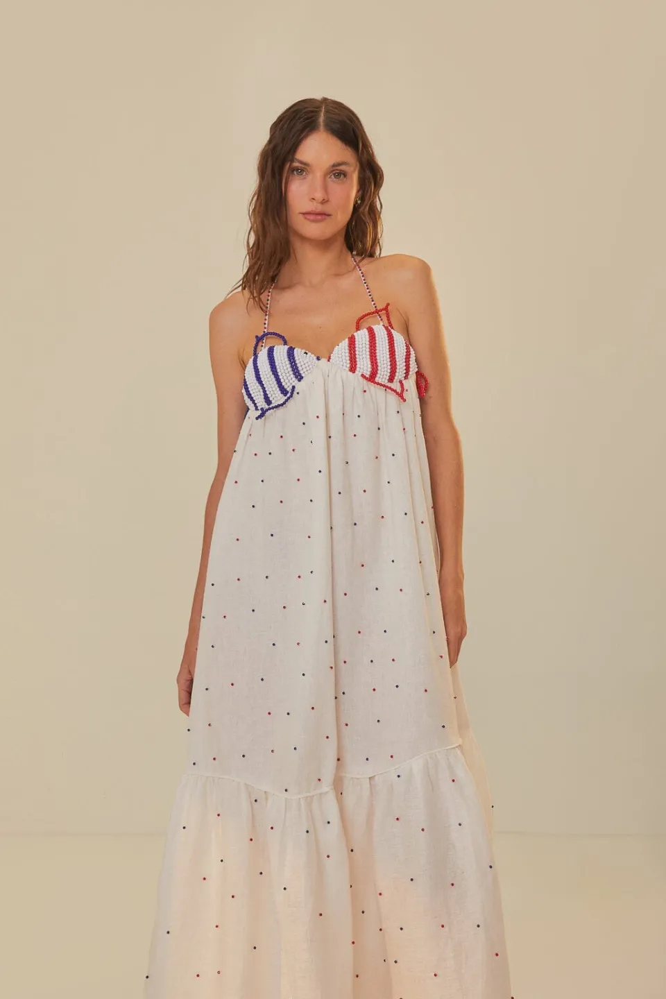 FARM Rio Robes Longues<Robe longue blanche sans manches à poissons perlés