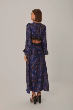 FARM Rio Robes Longues<Robe longue bleue à franges découpées et foulard Martina
