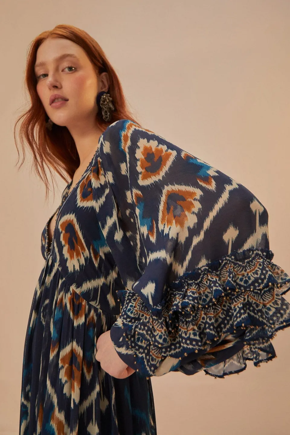 FARM Rio Robes Longues<Robe longue bleue à imprimé ikat et ananas