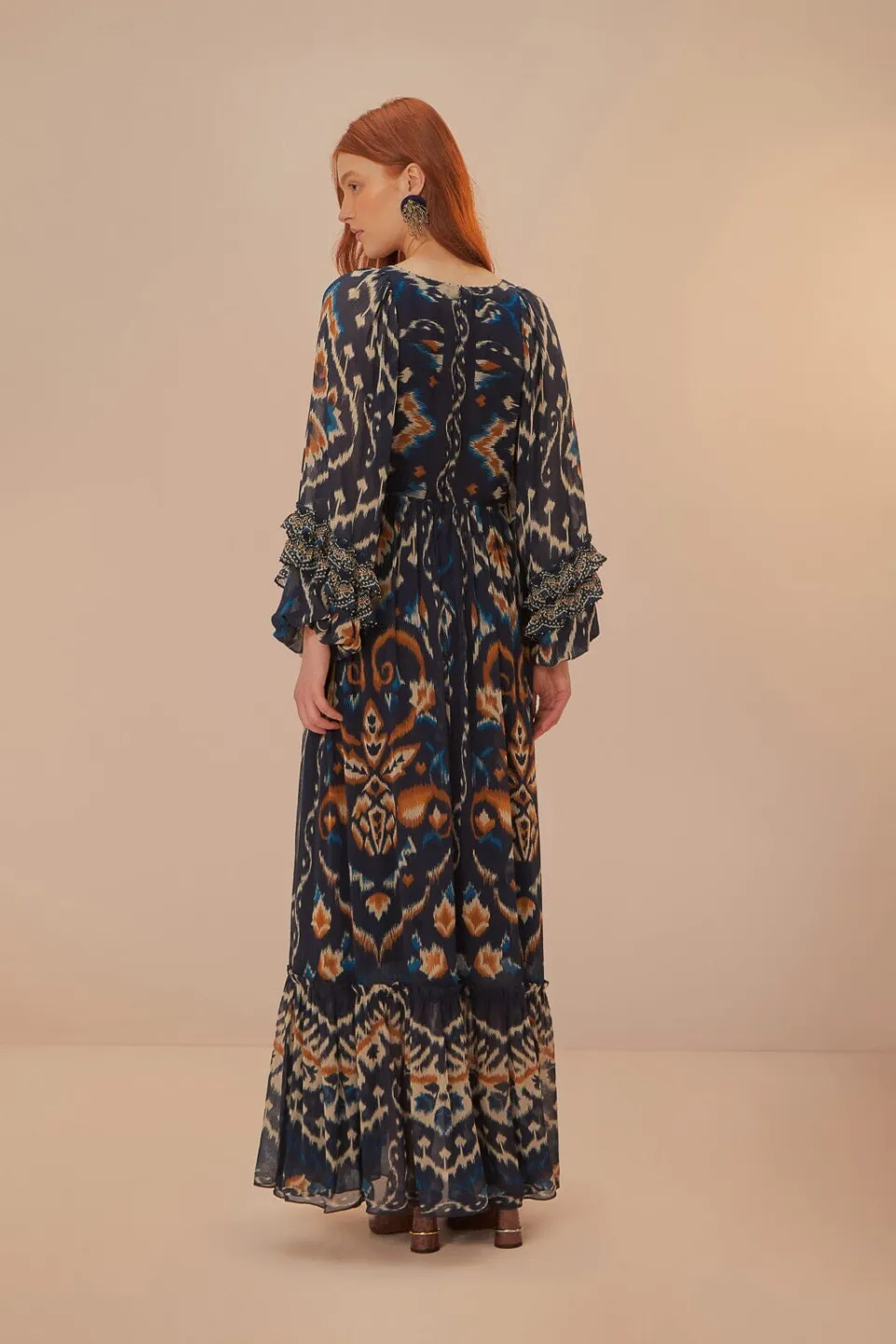 FARM Rio Robes Longues<Robe longue bleue à imprimé ikat et ananas
