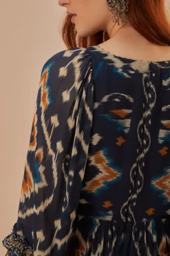 FARM Rio Robes Longues<Robe longue bleue à imprimé ikat et ananas