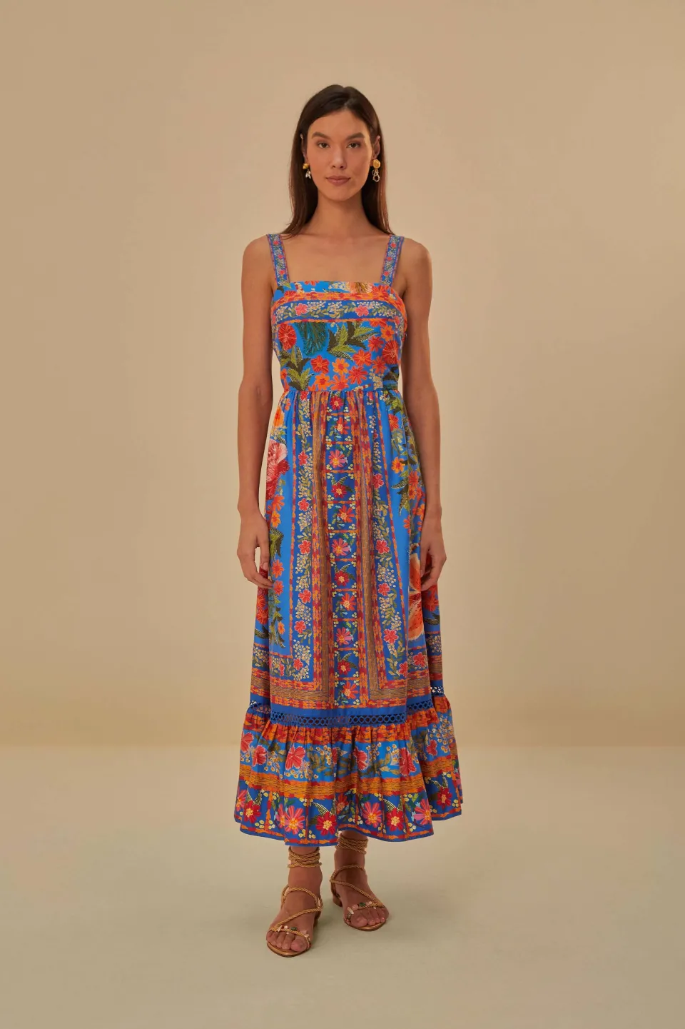 FARM Rio Robes Longues<Robe longue bleue jardin cousue