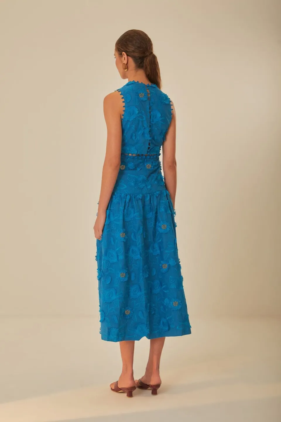 FARM Rio Robes Longues<Robe longue bleue sans manches à fleurs 3D