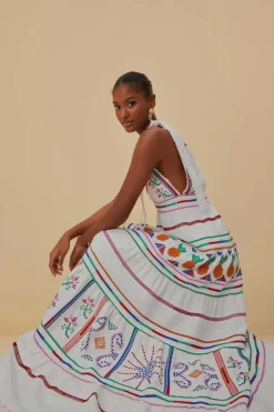 FARM Rio Robes Longues<Robe longue brodée blanc cassé
