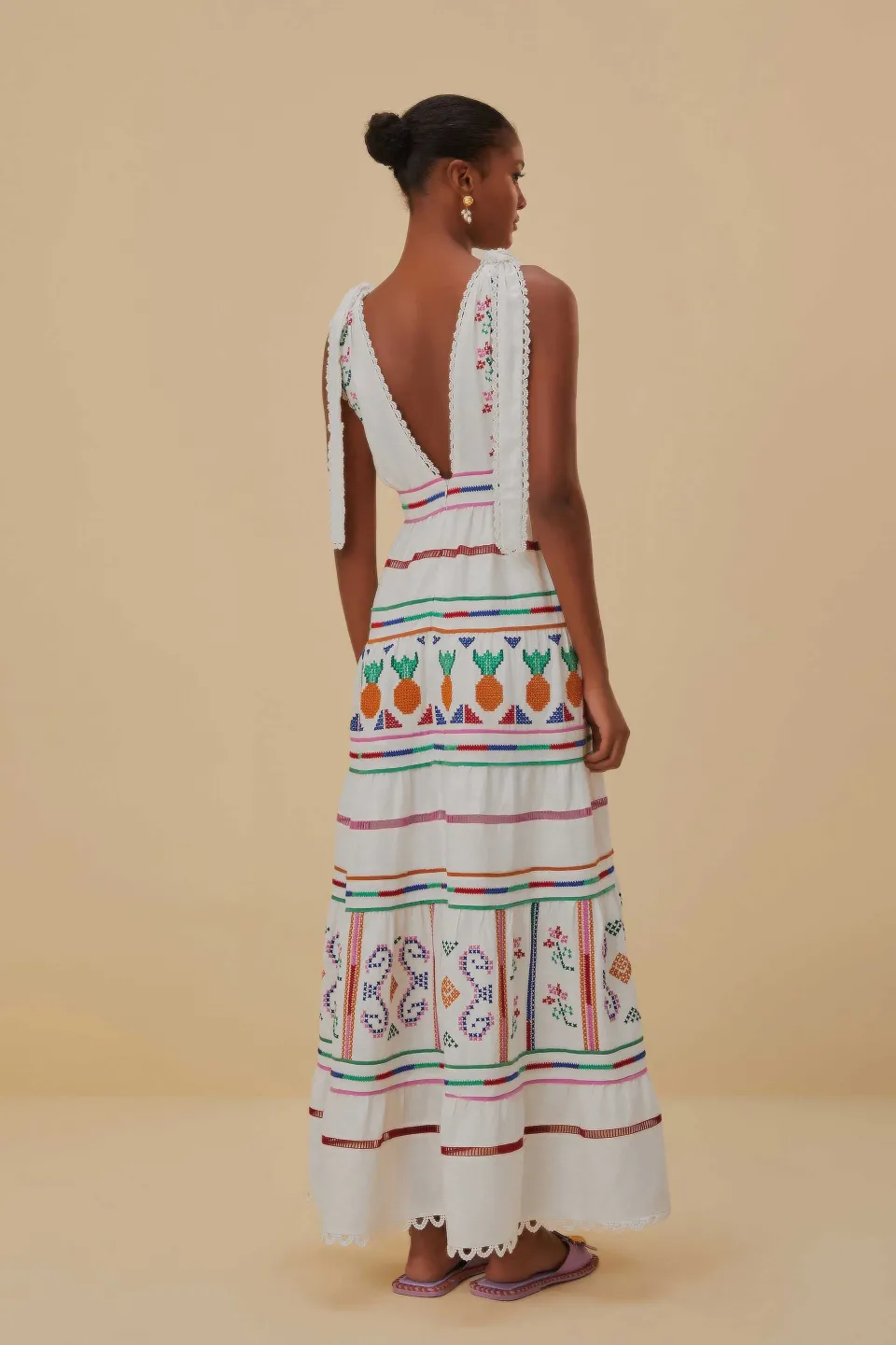 FARM Rio Robes Longues<Robe longue brodée blanc cassé