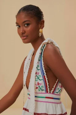 FARM Rio Robes Longues<Robe longue brodée blanc cassé