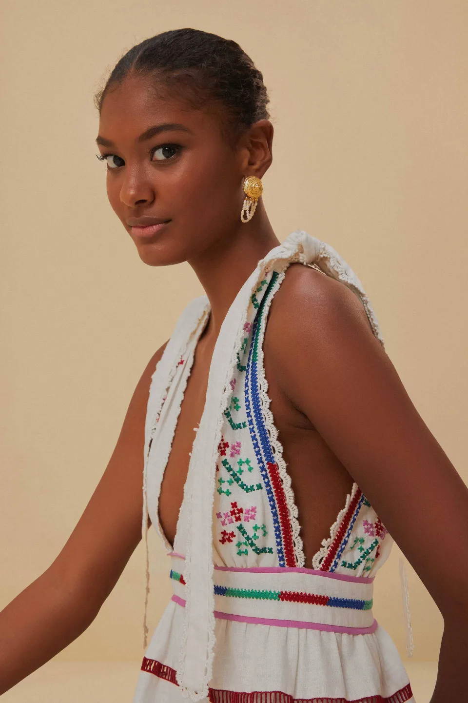 FARM Rio Robes Longues<Robe longue brodée blanc cassé