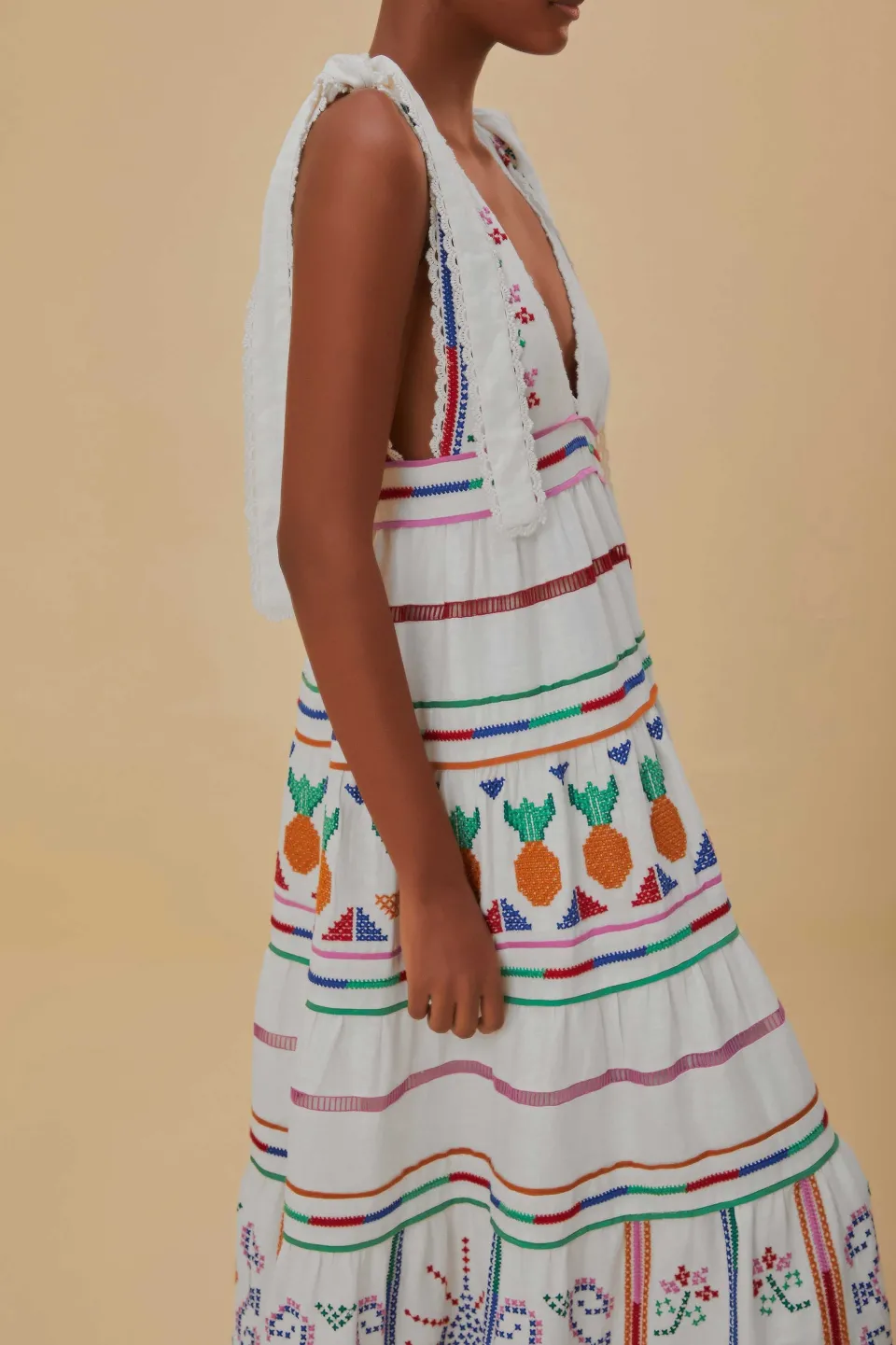 FARM Rio Robes Longues<Robe longue brodée blanc cassé
