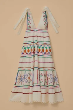 FARM Rio Robes Longues<Robe longue brodée blanc cassé