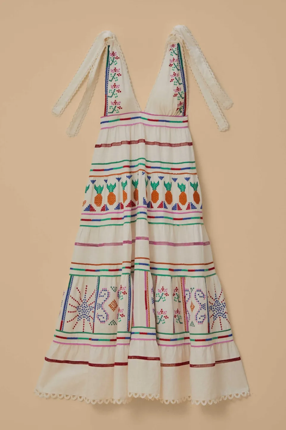 FARM Rio Robes Longues<Robe longue brodée blanc cassé