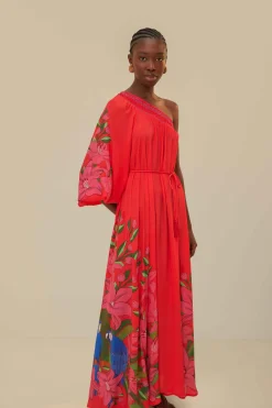 FARM Rio Robes Longues<Robe longue écharpe à feuillage d'été rouge