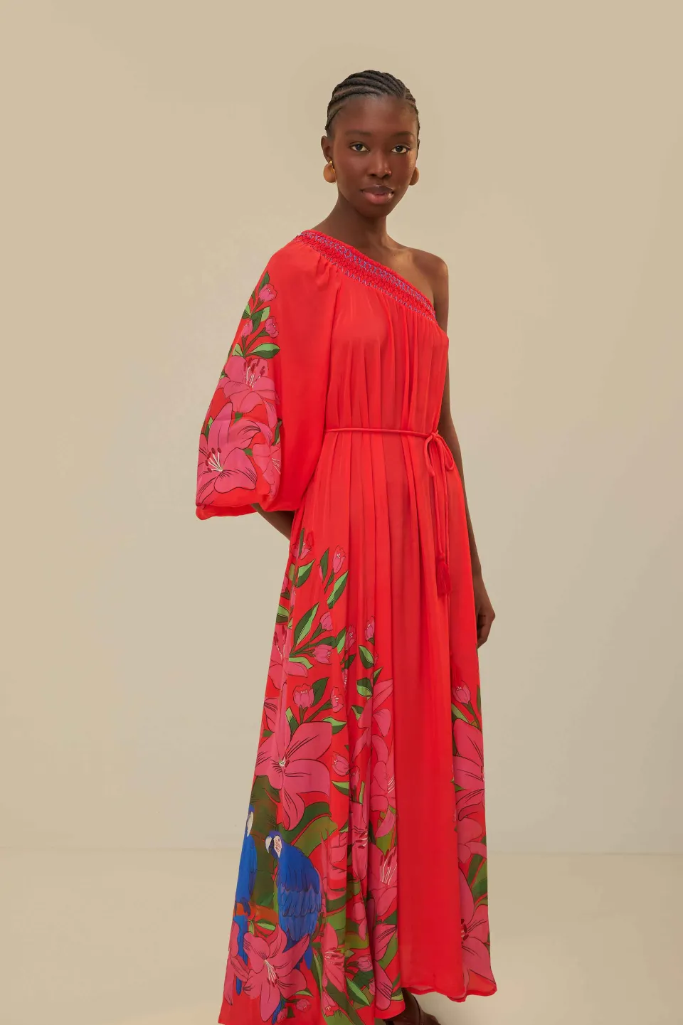 FARM Rio Robes Longues<Robe longue écharpe à feuillage d'été rouge