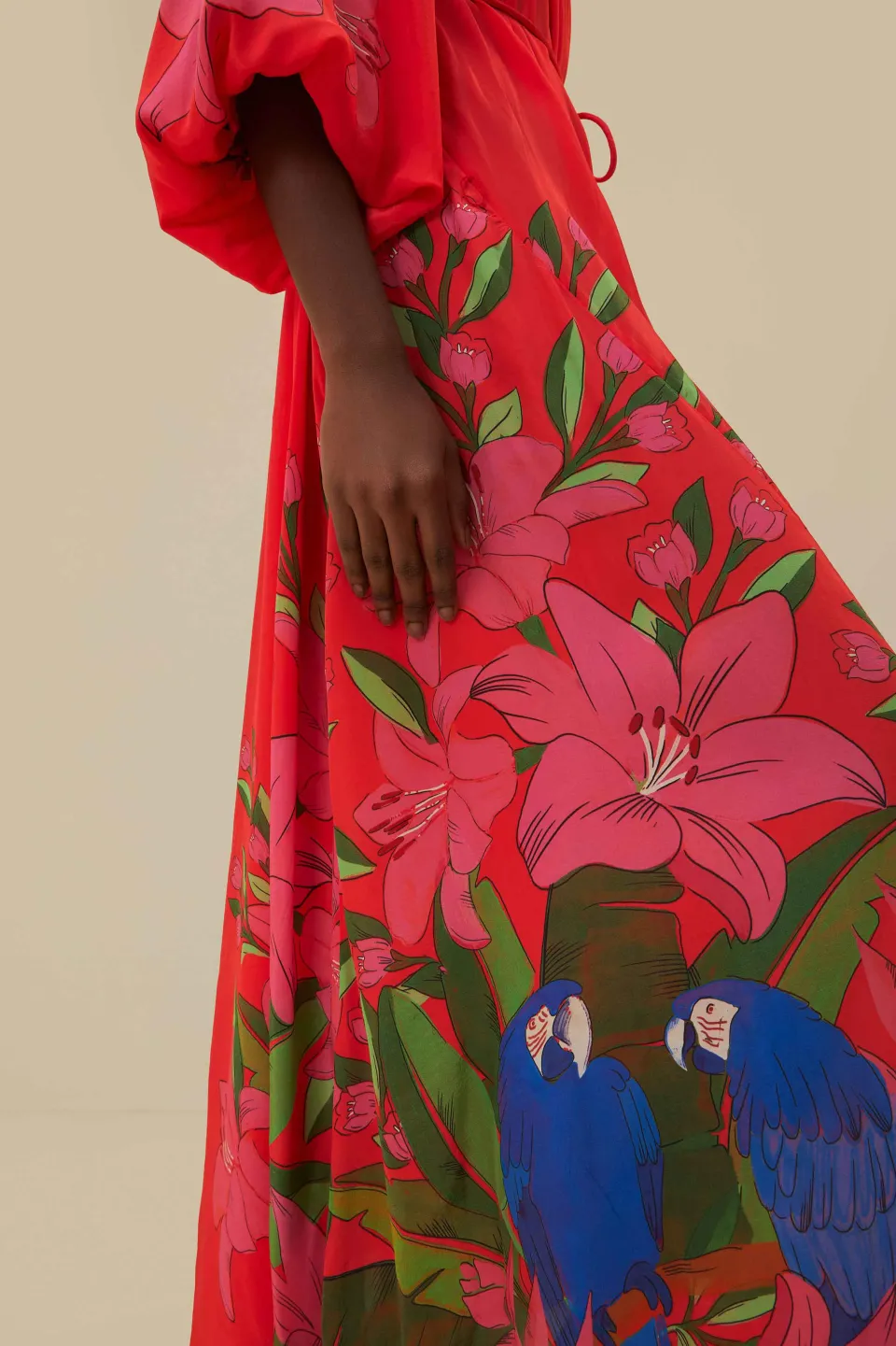 FARM Rio Robes Longues<Robe longue écharpe à feuillage d'été rouge