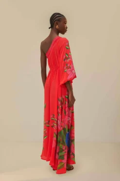 FARM Rio Robes Longues<Robe longue écharpe à feuillage d'été rouge