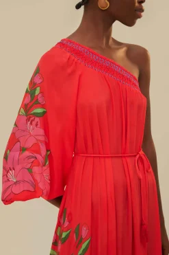 FARM Rio Robes Longues<Robe longue écharpe à feuillage d'été rouge