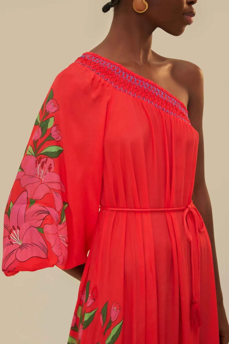 FARM Rio Robes Longues<Robe longue écharpe à feuillage d'été rouge