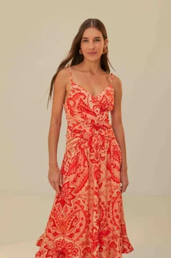FARM Rio Robes Longues<Robe longue croisée rouge Jaipur