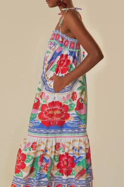 FARM Rio Robes Longues<Robe longue de plage à fleurs blanc cassé