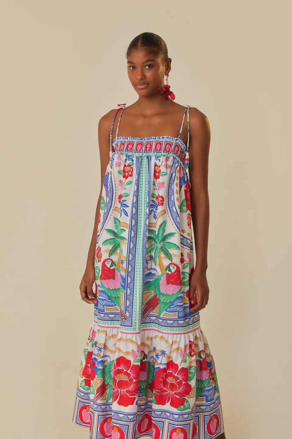 FARM Rio Robes Longues<Robe longue de plage à fleurs blanc cassé
