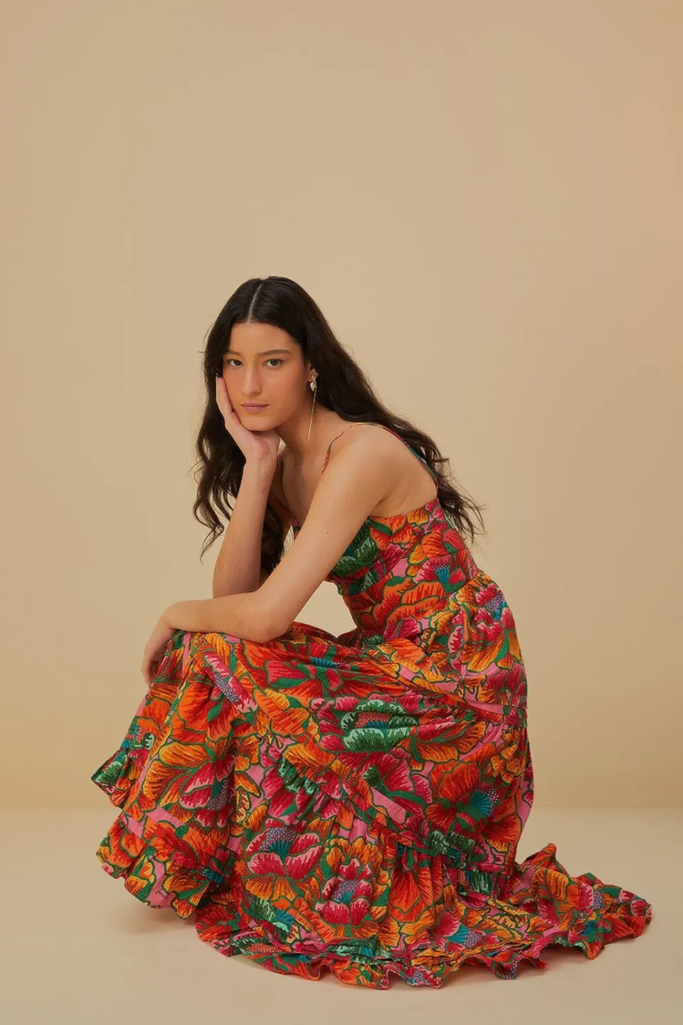 FARM Rio Robes Longues<Robe longue de printemps sans manches rose perlée