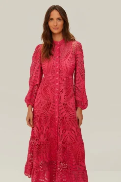 FARM Rio Robes Longues<Robe longue en guipure rose