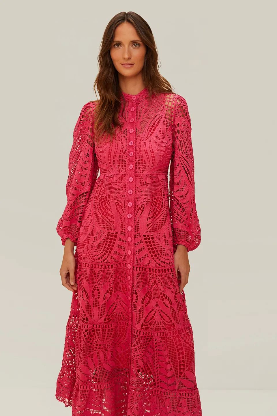 FARM Rio Robes Longues<Robe longue en guipure rose