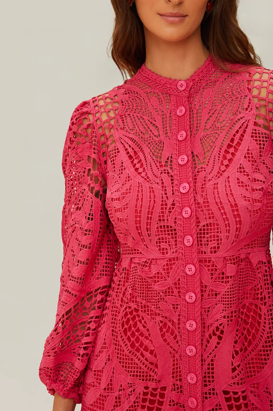 FARM Rio Robes Longues<Robe longue en guipure rose