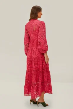 FARM Rio Robes Longues<Robe longue en guipure rose