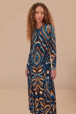 FARM Rio Robes Longues<Robe longue en viscose LENZING™ ECOVERO™ Ikat bleu ananas