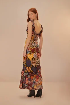 FARM Rio Robes Longues<Robe longue en viscose LENZING™ ECOVERO™ Black Hearts Ikat