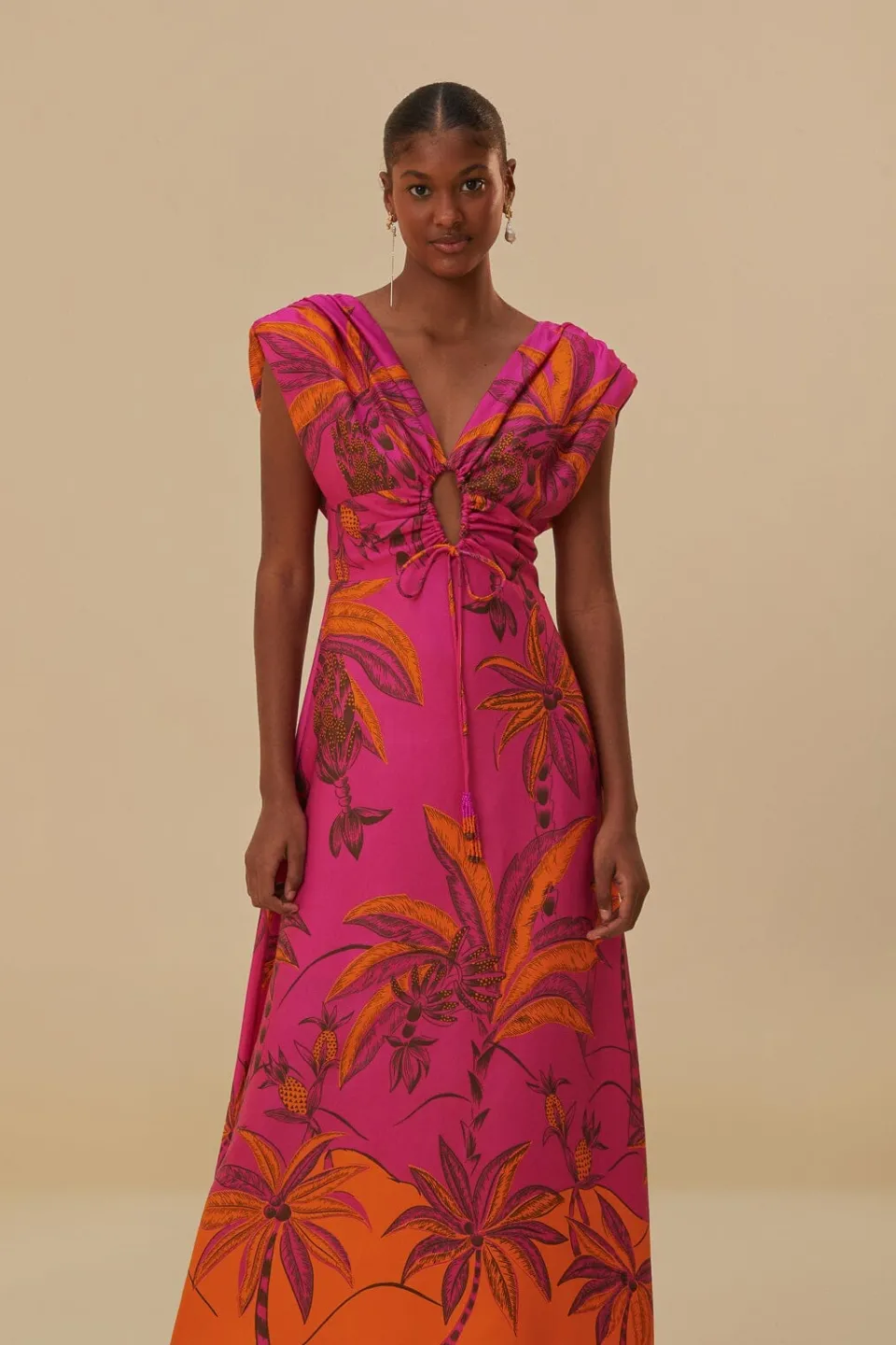 FARM Rio Robes Longues<Robe longue en viscose Lenzing™ Ecovero™ Pink Beach Forest