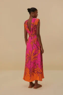 FARM Rio Robes Longues<Robe longue en viscose Lenzing™ Ecovero™ Pink Beach Forest