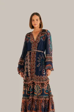 FARM Rio Robes Longues<Robe longue fendue en tapisserie Ainika orange