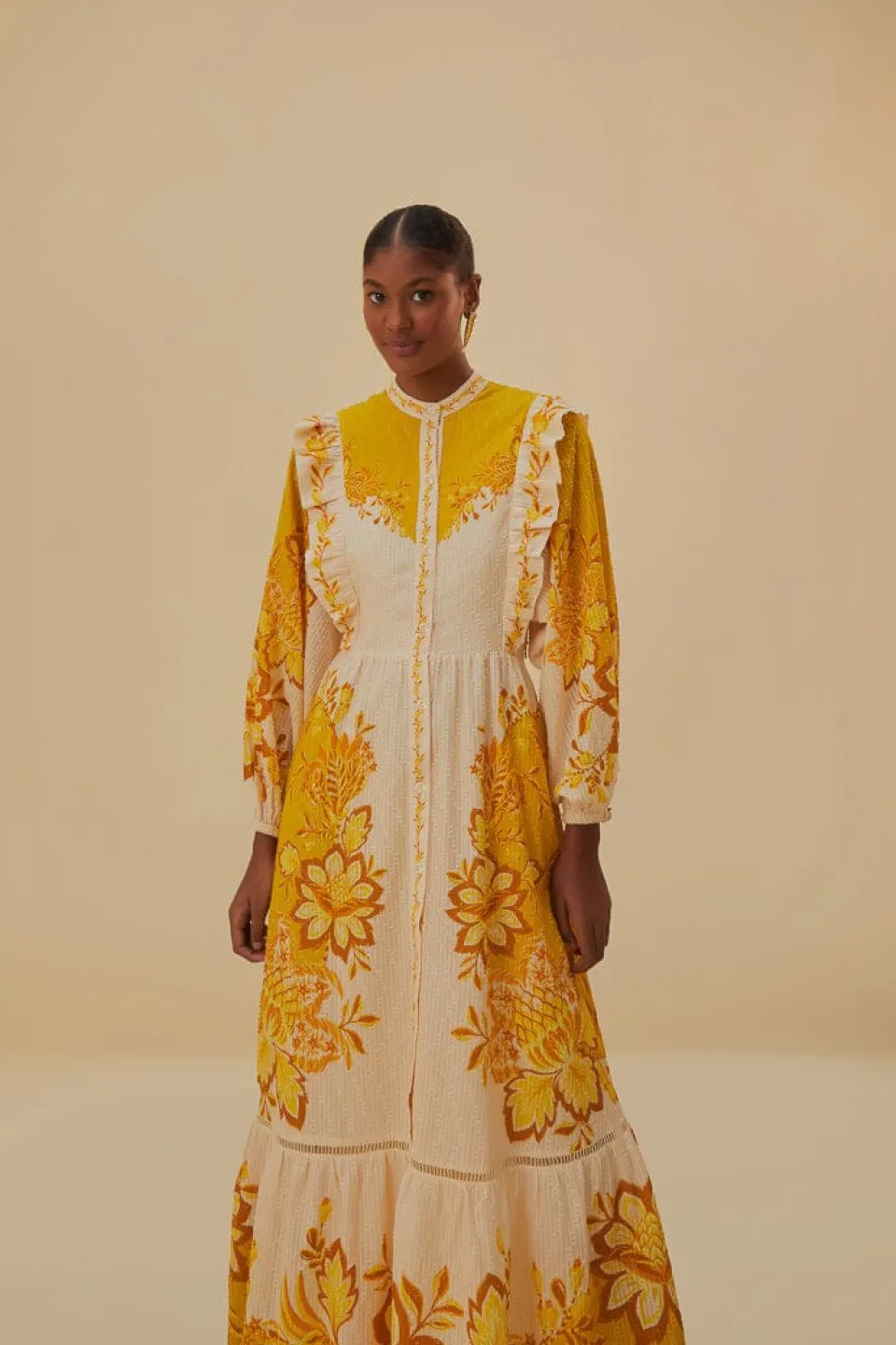 FARM Rio Robes Longues<Robe longue fleurie crème Aura
