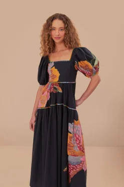 FARM Rio Robes Longues<Robe longue fleurie noire Lucy