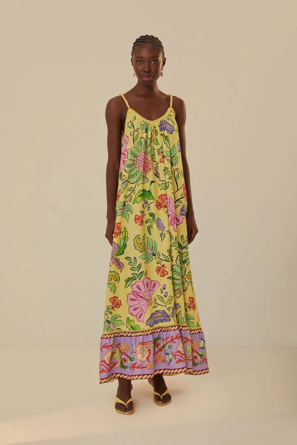 FARM Rio Robes Longues<Robe longue jaune à fleurs et insectes