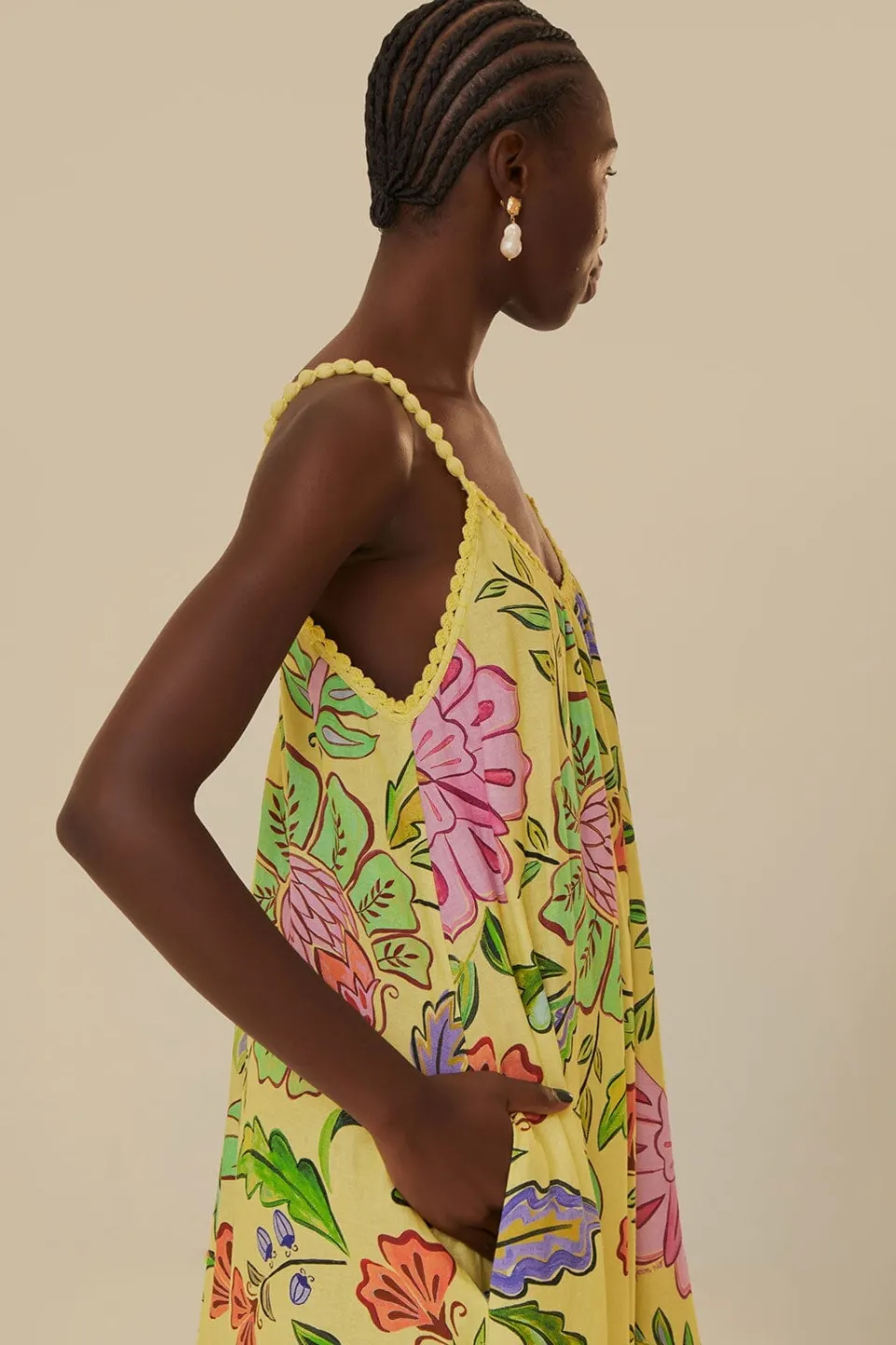 FARM Rio Robes Longues<Robe longue jaune à fleurs et insectes