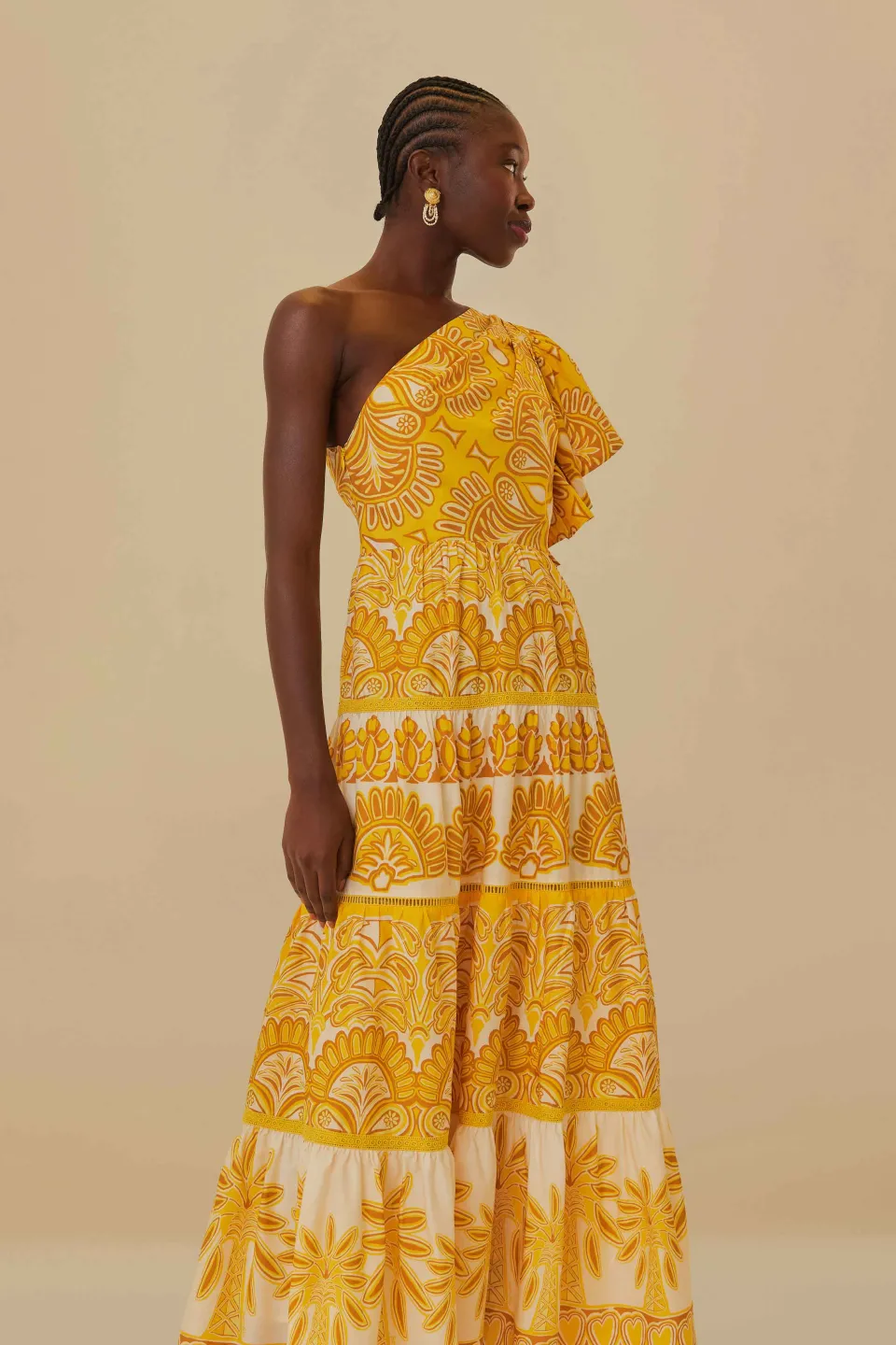 FARM Rio Robes Longues<Robe longue jaune à une épaule en tapisserie Ainika