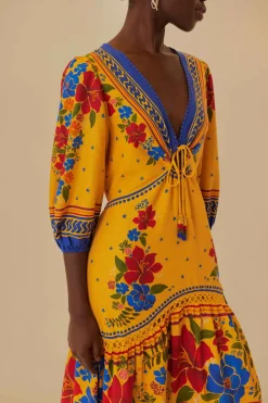 FARM Rio Robes Longues<Robe longue jaune Floral Yard Lenzing™ Ecovero™ Euroflax™