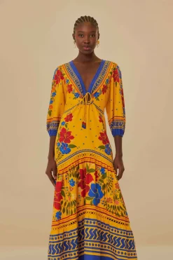 FARM Rio  Robes Longues<Robe longue jaune Floral Yard Lenzing™ Ecovero™ Euroflax™