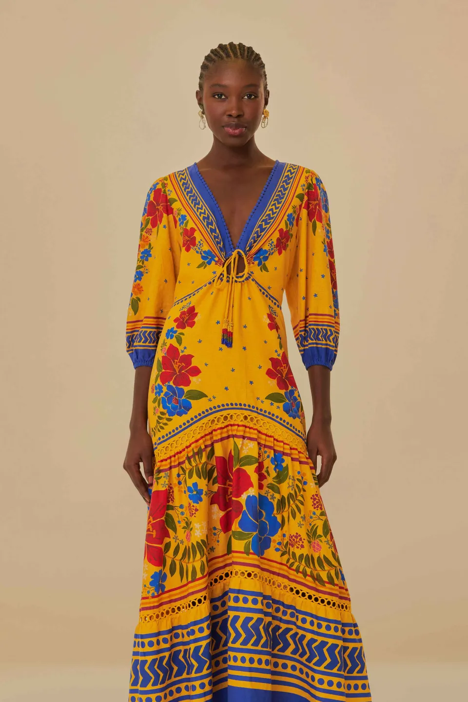 FARM Rio Robes Longues<Robe longue jaune Floral Yard Lenzing™ Ecovero™ Euroflax™