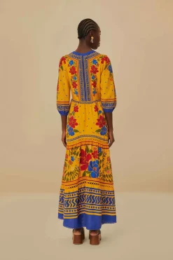 FARM Rio Robes Longues<Robe longue jaune Floral Yard Lenzing™ Ecovero™ Euroflax™