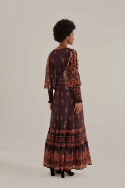 FARM Rio Robes Longues<Robe longue marron à manches longues Paisley Bloom