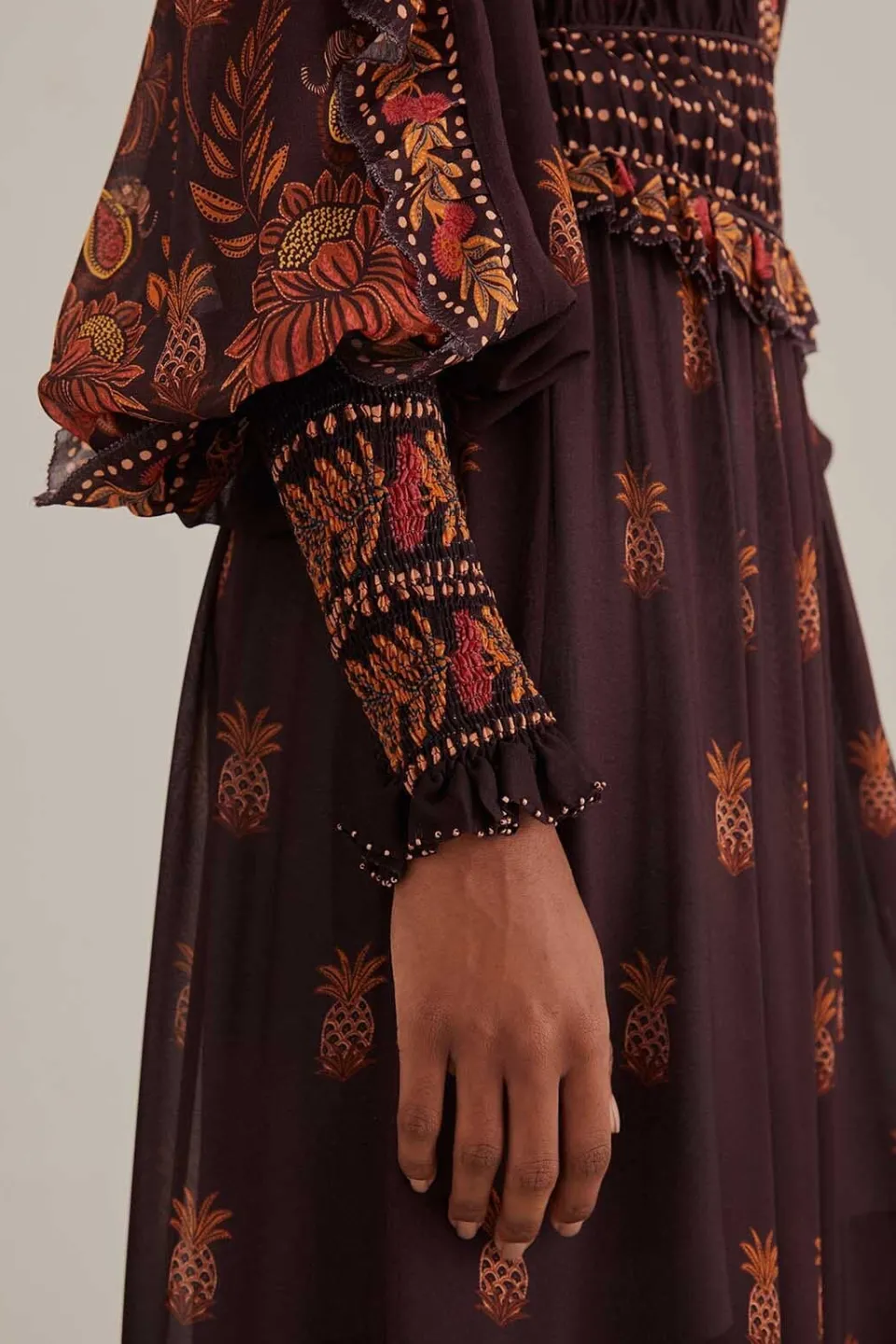 FARM Rio Robes Longues<Robe longue marron à manches longues Paisley Bloom