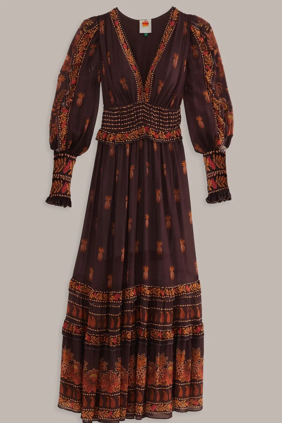 FARM Rio Robes Longues<Robe longue marron à manches longues Paisley Bloom