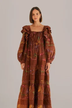 FARM Rio Robes Longues<Robe longue marron à pois chevaux