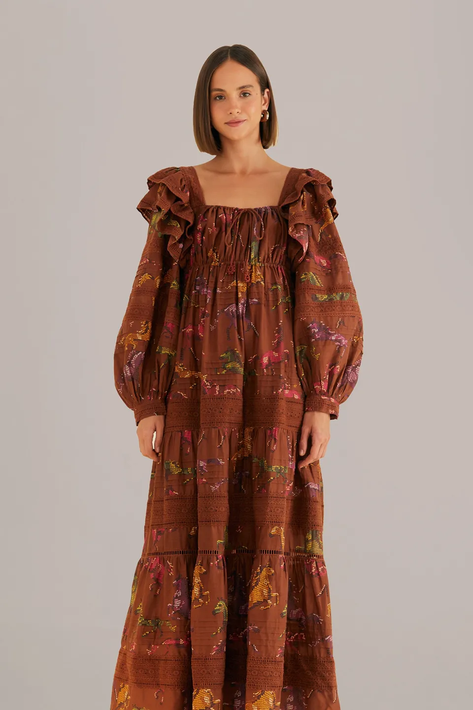FARM Rio Robes Longues<Robe longue marron à pois chevaux