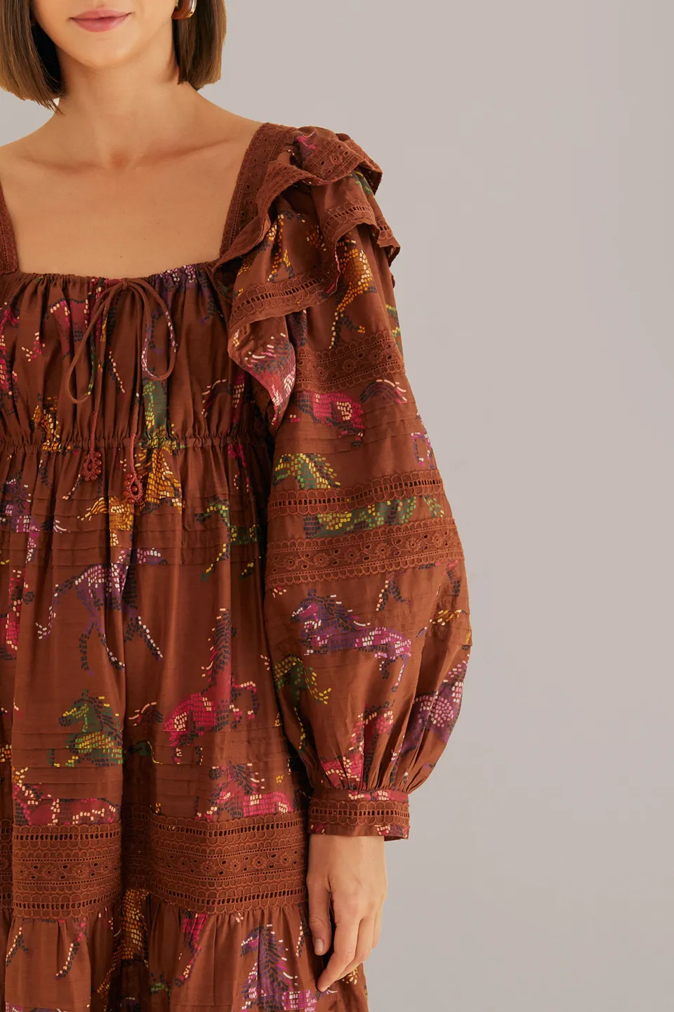 FARM Rio Robes Longues<Robe longue marron à pois chevaux